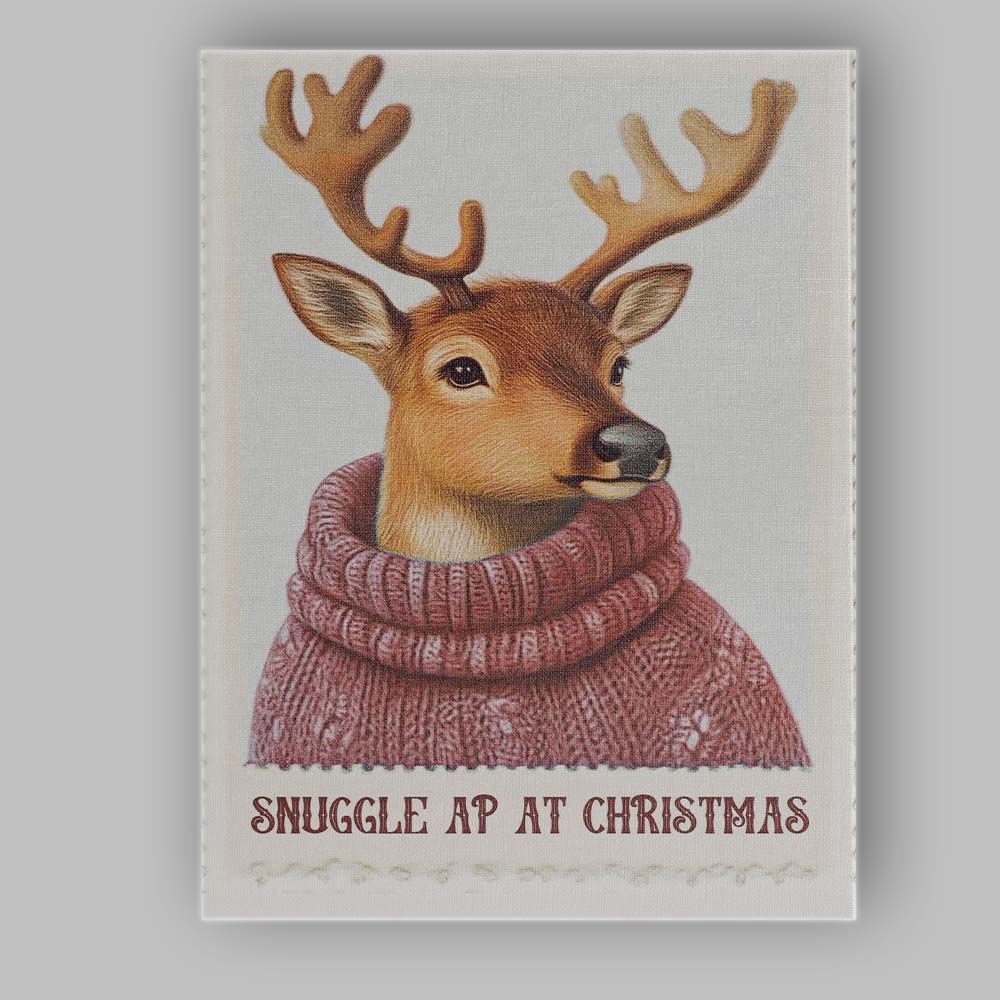 Cute Reindeer Wearing Mauve Knitted Winter Jumper Christmas Animal Illustration Canvas Wall Art Print Decor Picture Ready to Hang