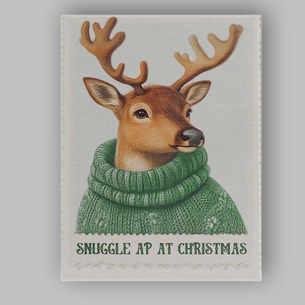 Cute Reindeer Wearing Green Knitted Winter Jumper Christmas Animal Illustration Canvas Wall Art Print Decor Picture Ready to Hang