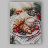 Festive Croissants Coffee Holly Berry Christmas Breakfast Watercolour Canvas Wall Art Print Decor Picture Ready to Hang
