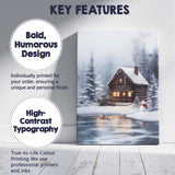 Cosy Snow Covered Log Cabin Winter Forest Snowman Landscape Canvas Wall Art Print Decor Picture Ready to Hang