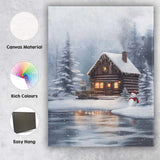 Cosy Snow Covered Log Cabin Winter Forest Snowman Landscape Canvas Wall Art Print Decor Picture Ready to Hang