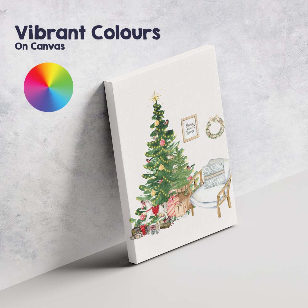 Watercolour Christmas Tree Cosy Living Room Festive Home Decor Illustration Canvas Wall Art Print Decor Picture Ready to Hang