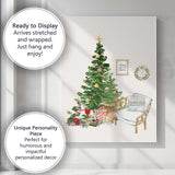 Watercolour Christmas Tree Cosy Living Room Festive Home Decor Illustration Canvas Wall Art Print Decor Picture Ready to Hang