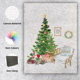 Watercolour Christmas Tree Cosy Living Room Festive Home Decor Illustration Canvas Wall Art Print Decor Picture Ready to Hang