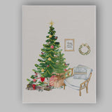 Watercolour Christmas Tree Cosy Living Room Festive Home Decor Illustration Canvas Wall Art Print Decor Picture Ready to Hang