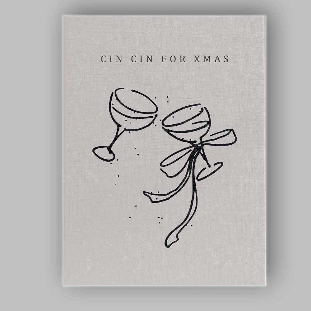 Minimalist Christmas Wine Glass Cheers Line Art Typography Canvas Wall Art Print Decor Picture Ready to Hang