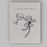 Minimalist Christmas Wine Glass Cheers Line Art Typography Canvas Wall Art Print Decor Picture Ready to Hang