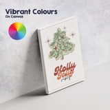 Retro Christmas Tree Holly Jolly Vibes Typography Festive Illustration Canvas Wall Art Print Decor Picture Ready to Hang