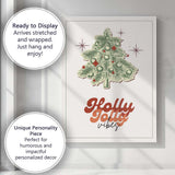 Retro Christmas Tree Holly Jolly Vibes Typography Festive Illustration Canvas Wall Art Print Decor Picture Ready to Hang
