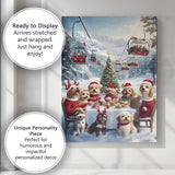 Festive Christmas Dogs Winter Mountain Ski Resort Celebration Canvas Wall Art Print Decor Picture Ready to Hang