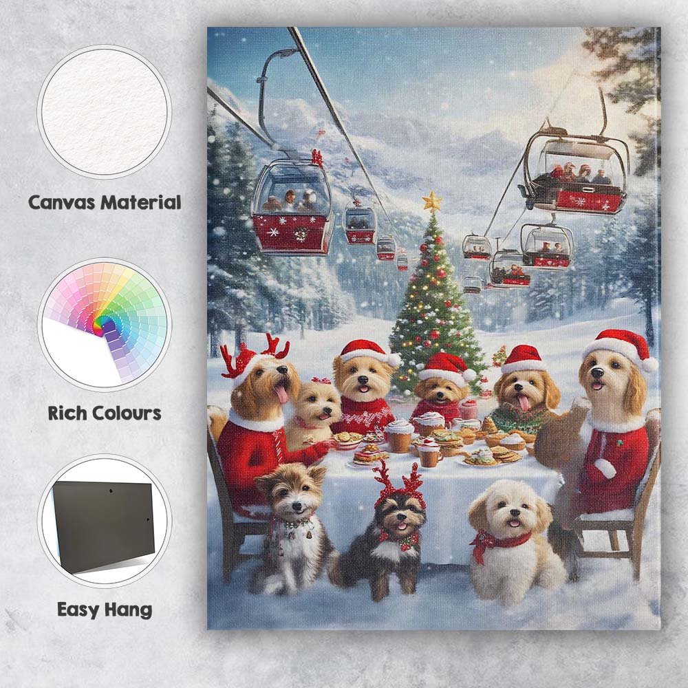 Festive Christmas Dogs Winter Mountain Ski Resort Celebration Canvas Wall Art Print Decor Picture Ready to Hang