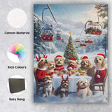 Festive Christmas Dogs Winter Mountain Ski Resort Celebration Canvas Wall Art Print Decor Picture Ready to Hang