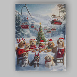 Festive Christmas Dogs Winter Mountain Ski Resort Celebration Canvas Wall Art Print Decor Picture Ready to Hang