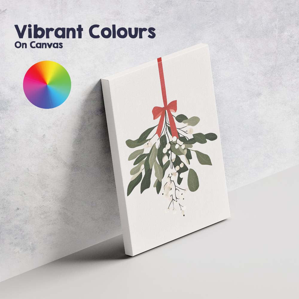 Minimalist Christmas Mistletoe Red Ribbon Botanical Watercolour Illustration Canvas Wall Art Print Decor Picture Ready to Hang