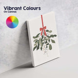 Minimalist Christmas Mistletoe Red Ribbon Botanical Watercolour Illustration Canvas Wall Art Print Decor Picture Ready to Hang