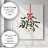 Minimalist Christmas Mistletoe Red Ribbon Botanical Watercolour Illustration Canvas Wall Art Print Decor Picture Ready to Hang