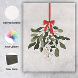 Minimalist Christmas Mistletoe Red Ribbon Botanical Watercolour Illustration Canvas Wall Art Print Decor Picture Ready to Hang