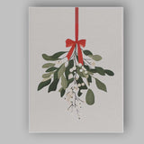 Minimalist Christmas Mistletoe Red Ribbon Botanical Watercolour Illustration Canvas Wall Art Print Decor Picture Ready to Hang