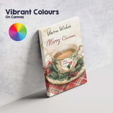 Cosy Christmas Tea Cup Warm Wishes Festive Watercolour Illustration Canvas Wall Art Print Decor Picture Ready to Hang