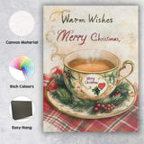 Cosy Christmas Tea Cup Warm Wishes Festive Watercolour Illustration Canvas Wall Art Print Decor Picture Ready to Hang
