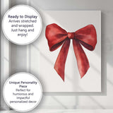 Elegant Red Watercolour Christmas Ribbon Bow Minimalist Holiday Illustration Canvas Wall Art Print Decor Picture Ready to Hang