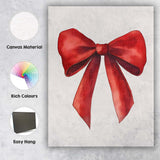 Elegant Red Watercolour Christmas Ribbon Bow Minimalist Holiday Illustration Canvas Wall Art Print Decor Picture Ready to Hang