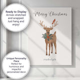 Watercolour Christmas Reindeer Holly Berry Cardinal Bird Festive Illustration Canvas Wall Art Print Decor Picture Ready to Hang