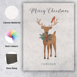Watercolour Christmas Reindeer Holly Berry Cardinal Bird Festive Illustration Canvas Wall Art Print Decor Picture Ready to Hang