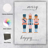 Pastel Christmas Nutcracker Trio Merry Everything Festive Watercolour Illustration Canvas Wall Art Print Decor Picture Ready to Hang