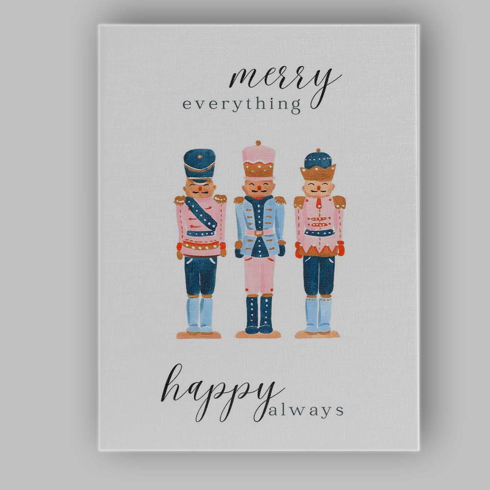 Pastel Christmas Nutcracker Trio Merry Everything Festive Watercolour Illustration Canvas Wall Art Print Decor Picture Ready to Hang