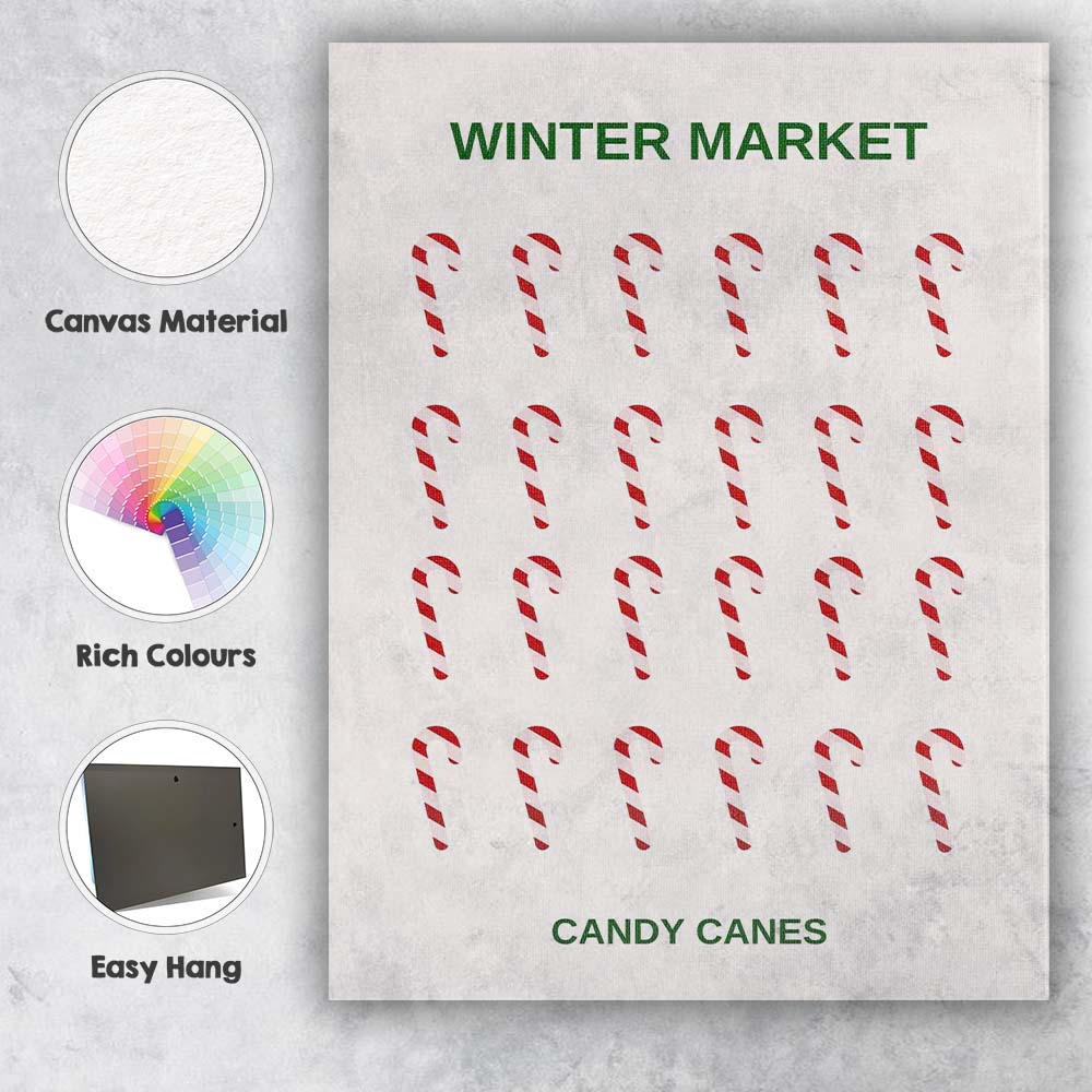 Minimalist Winter Market Candy Cane Pattern Festive Holiday Illustration Canvas Wall Art Print Decor Picture Ready to Hang