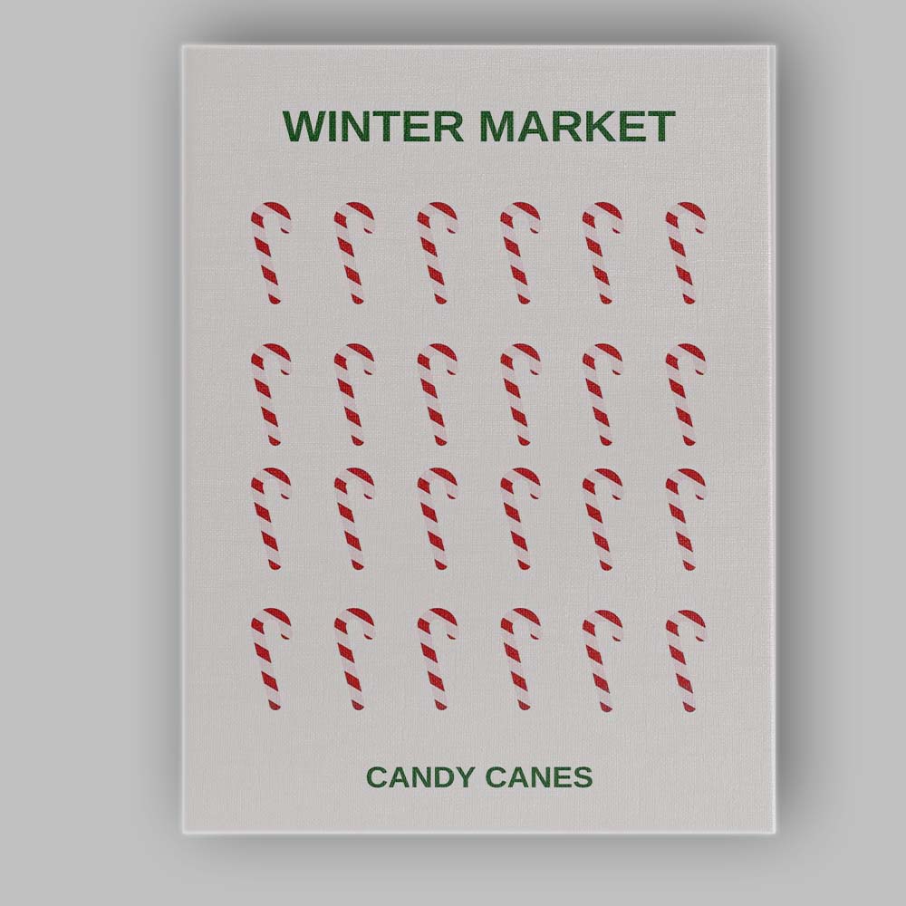 Minimalist Winter Market Candy Cane Pattern Festive Holiday Illustration Canvas Wall Art Print Decor Picture Ready to Hang