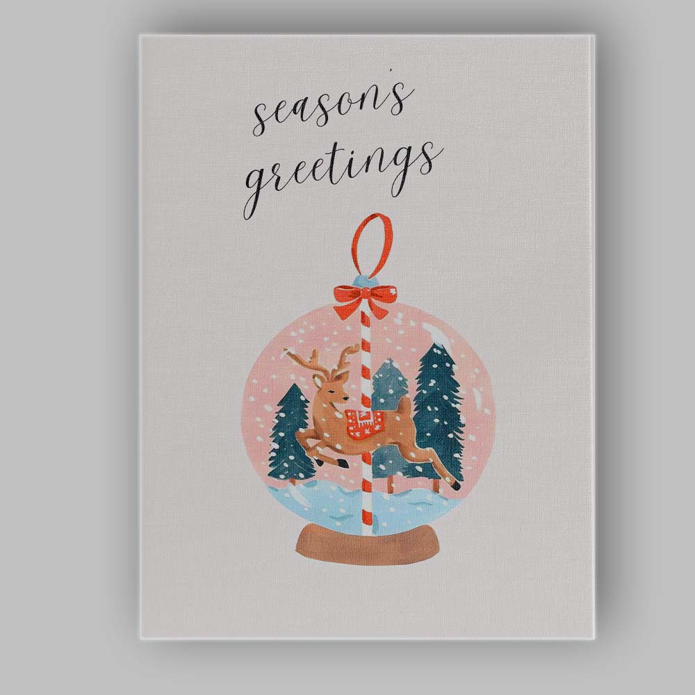 Watercolour Christmas Reindeer Snow Globe Seasons Greetings Festive Illustration Canvas Wall Art Print Decor Picture Ready to Hang