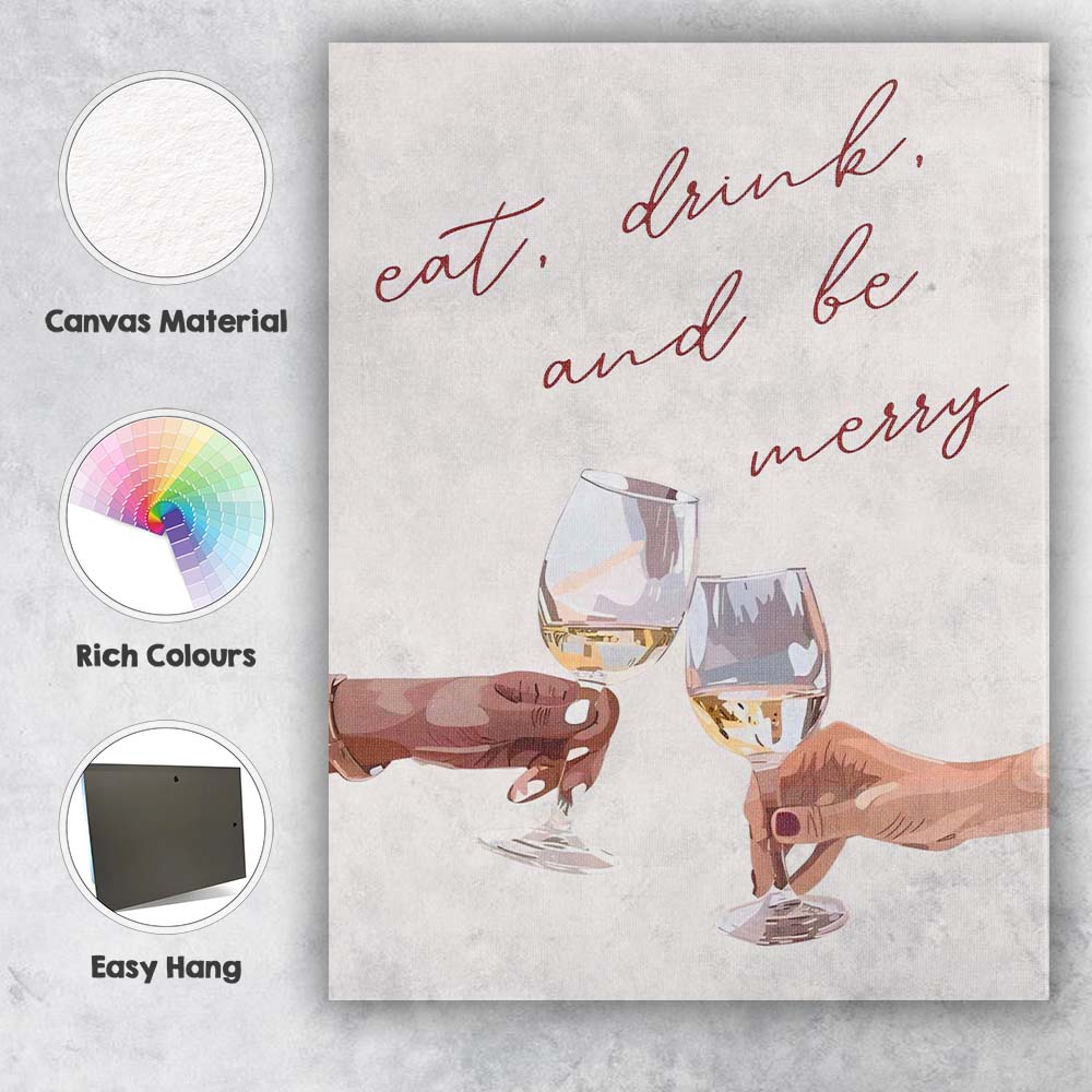 Festive Christmas Wine Glass Toast Minimalist Holiday Quote Illustration Canvas Wall Art Print Decor Picture Ready to Hang