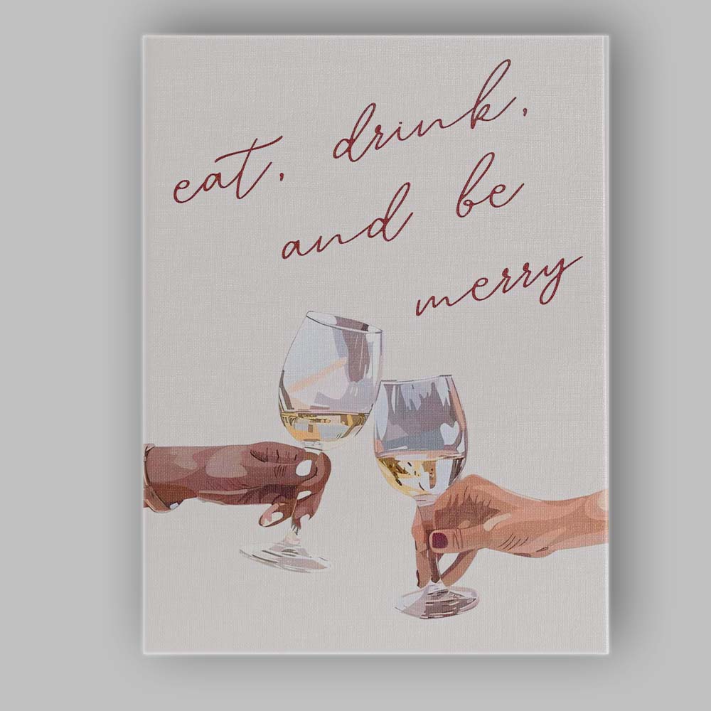 Festive Christmas Wine Glass Toast Minimalist Holiday Quote Illustration Canvas Wall Art Print Decor Picture Ready to Hang