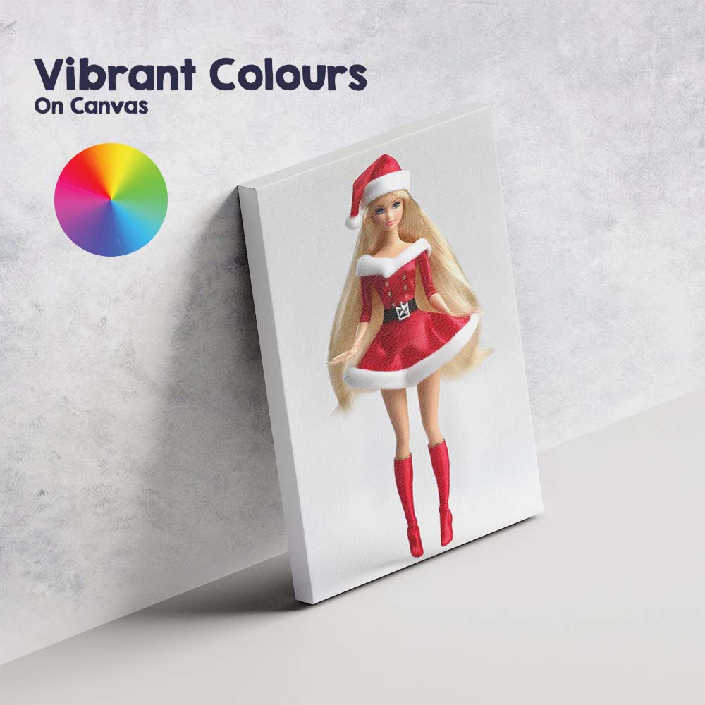 Elegant Blonde Christmas Santa Dress Fashion Doll Illustration Canvas Wall Art Print Decor Picture Ready to Hang