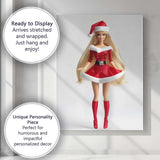Elegant Blonde Christmas Santa Dress Fashion Doll Illustration Canvas Wall Art Print Decor Picture Ready to Hang
