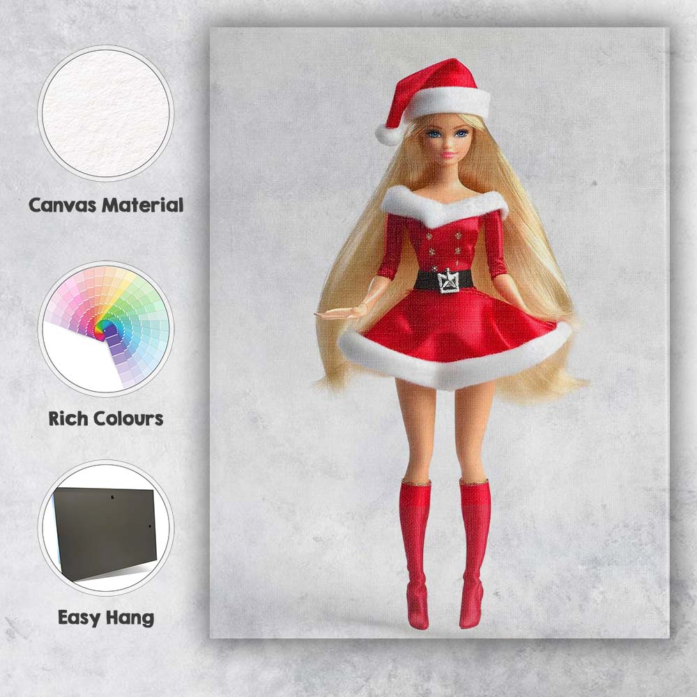 Elegant Blonde Christmas Santa Dress Fashion Doll Illustration Canvas Wall Art Print Decor Picture Ready to Hang