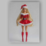 Elegant Blonde Christmas Santa Dress Fashion Doll Illustration Canvas Wall Art Print Decor Picture Ready to Hang