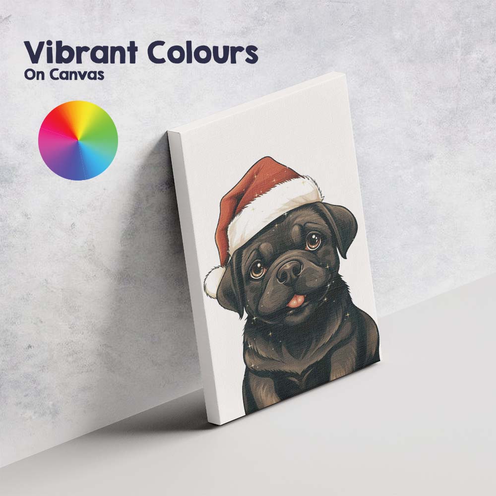 Cute Black Pug Wearing Santa Hat Christmas Pet Portrait Canvas Wall Art Print Decor Picture Ready to Hang