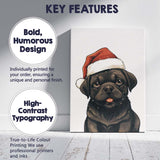 Cute Black Pug Wearing Santa Hat Christmas Pet Portrait Canvas Wall Art Print Decor Picture Ready to Hang