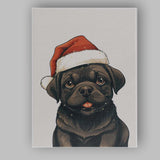 Cute Black Pug Wearing Santa Hat Christmas Pet Portrait Canvas Wall Art Print Decor Picture Ready to Hang