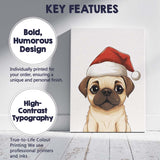 Cute Cream Pug Wearing Santa Hat Christmas Puppy Portrait Canvas Wall Art Print Decor Picture Ready to Hang