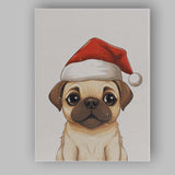 Cute Cream Pug Wearing Santa Hat Christmas Puppy Portrait Canvas Wall Art Print Decor Picture Ready to Hang
