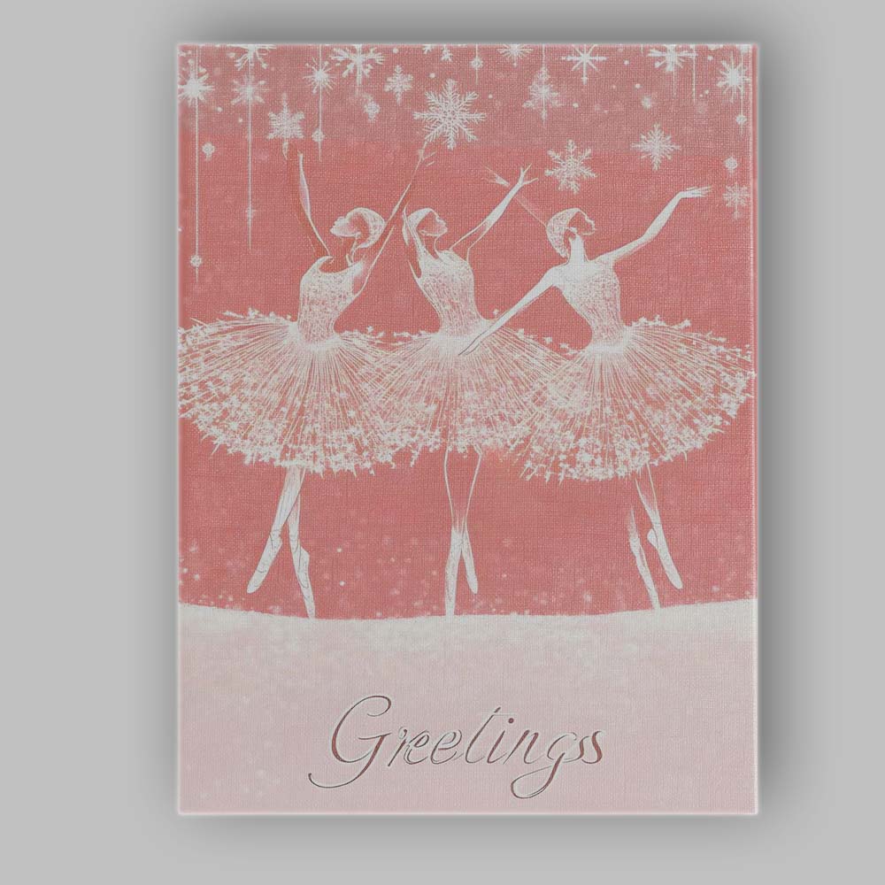 Elegant Pink Ballet Dancers Snowflake Christmas Greetings Illustration Canvas Wall Art Print Decor Picture Ready to Hang