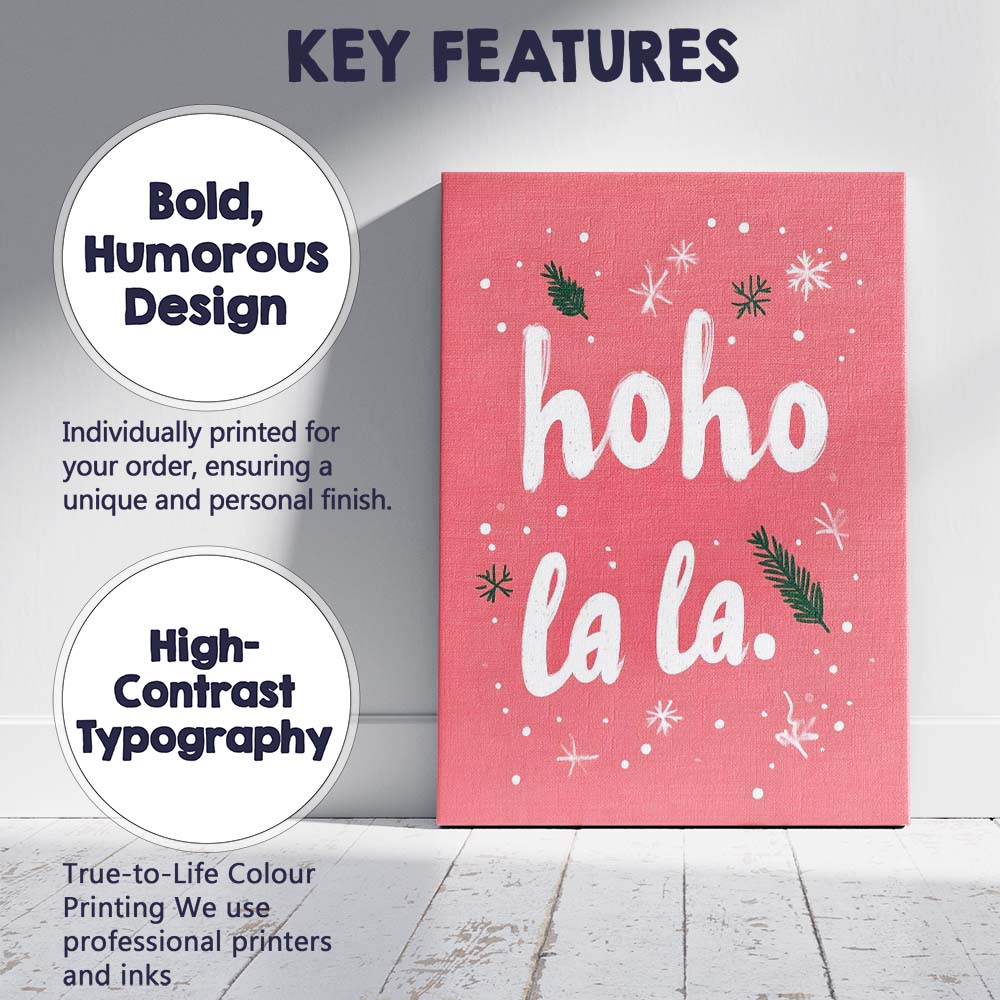 Festive Ho Ho Ho Christmas Typography Pink Holiday Quote Canvas Wall Art Print Decor Picture Ready to Hang