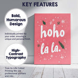Festive Ho Ho Ho Christmas Typography Pink Holiday Quote Canvas Wall Art Print Decor Picture Ready to Hang