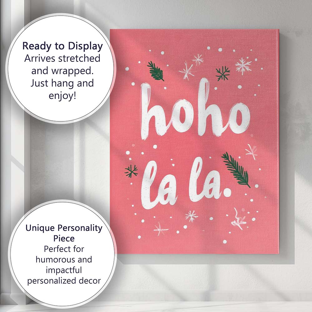 Festive Ho Ho Ho Christmas Typography Pink Holiday Quote Canvas Wall Art Print Decor Picture Ready to Hang