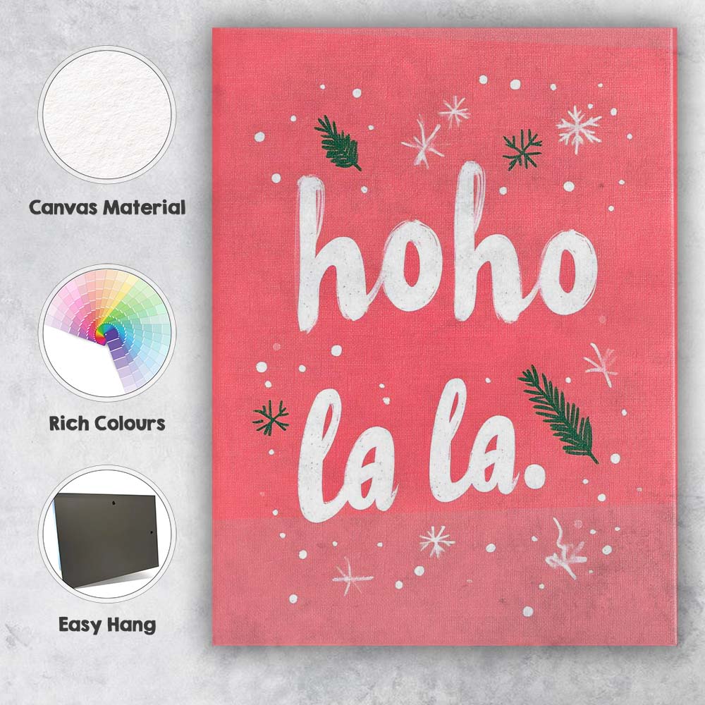 Festive Ho Ho Ho Christmas Typography Pink Holiday Quote Canvas Wall Art Print Decor Picture Ready to Hang