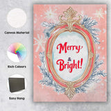 Merry and Bright Festive Christmas Typography Ornate Mirror Illustration Canvas Wall Art Print Decor Picture Ready to Hang